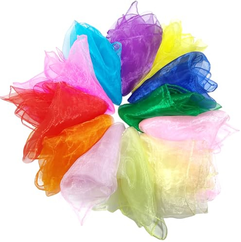 wutdgeg 12 Pezzi Tessuti Colorati per Giocoleria, Foulard Colorati, 60 x 60 cm Sciarpa da Ballo, magia, Accessori per Sciarpe, spettacoli di Danza, Giocoleria sensoriale, progetti creativi