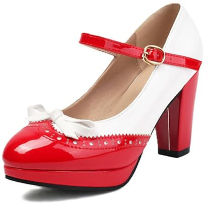 Scarpe Donna Mary Jane Heels Chunky Platform Pumps Cute Strawberry Print Pois Color Block Fiocco Retro Lolita Style Comfort Scarpe Eleganti per Cosplay Festa Daily Wear Casual Fashion