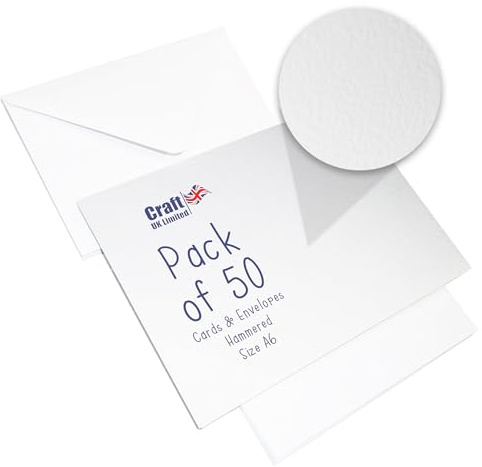 Craft UK W109 A6 Hammered Card and Kuvert Pack om 50 - Vit