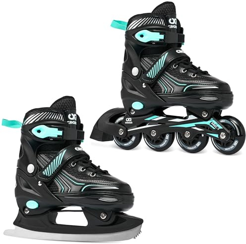 CROXER Optima 2in1 Pattini da ghiaccio Pattini in linea Inline Skates per bambin e adulti regolabili (Black/Mint, 39-42 (24cm-26,5cm))