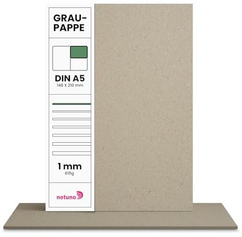 Netuno 100 Feuilles de Carton Gris A5 148 x 210 mm Carton de Reliure 1,0 mm Papier cartonné Gris 615g idéal pour Bricolage Reliure de Livres création de calendriers DIY Loisirs creatifs modélisme