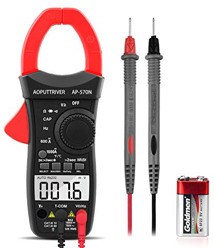 Digital Clamp Multimeter AP-570N Auto Range True RMS Clamp Meter 6000 Counts Multimeter，AC/DC Voltage，Current，Resistance, Capacitance，Frequency，Duty Cycle, Temperature and Diode Test with Data Hold