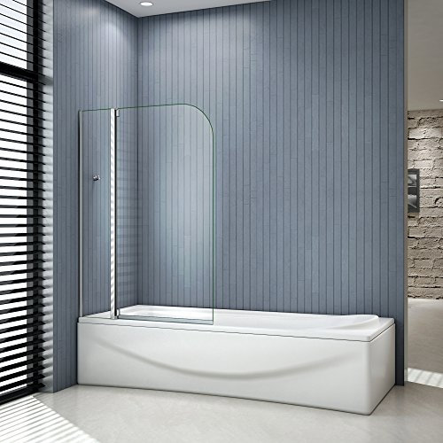Mampara de Bañera Abatible Giratorio 4mm Perfil Gris Mate 100x140cm - 1 Hoja Fija + Abatible