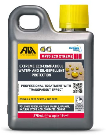 FILA Surface Care Solutions, MP90 ECO XTREME, Extreme Worktop Stainproof and waterproof sealant, Natural Stone Sealer, Invisible Look Protection for Marble, Porcelain tile sealant, 375ml