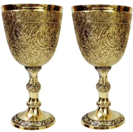 Bona fide - Juego de 2 copas de latón en relieve, copas de champán de alta calidad, copas de vino, vasos para agua, jugo, leche, cerveza, té helado, juego de 2 tazas de cáliz de latón de 7 onzas cada