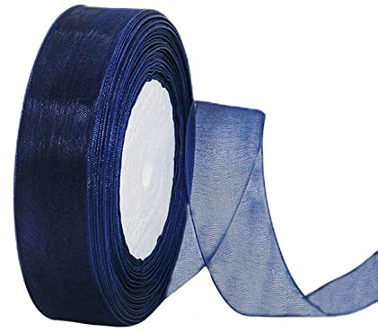 Sheer Dark Blue Organza Chiffon Ribbon 20mm for Gift Wrapping,45m Clear Chiffon Ribbon Navy Blue Hair Ribbons Birthday Gift Wrap Christmas Ribbons Organza for Crafting,Making Wreath Bows,Wedding