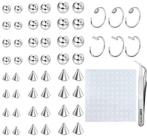 Milacolato Labret Stud Fake Augenbrauen Rook Ring Ersatzkugeln Mit 100 Stück Aufkleber Non-Piercing Nostril Creolen Körperschmuck 3mm 4mm 5mm Silber