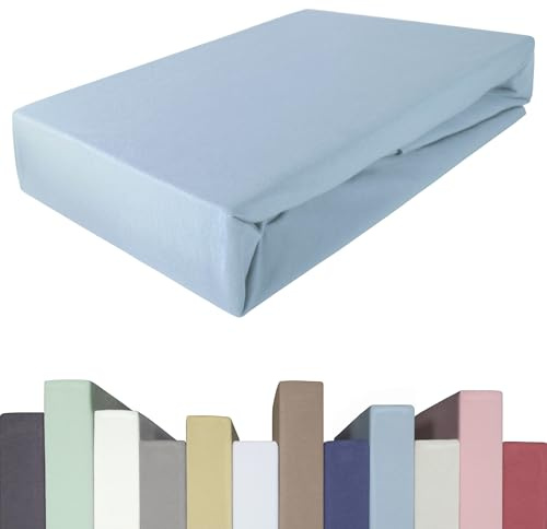 Edda Lux Premium - Lenzuolo con Angoli per materassi con altezza da 20 a 40 cm, 120 x 200/220 cm, 135 x 200/220 cm, 95% Cotone 5% Elastan, OEKO-TEX, in Jersey, colore: Blu Nordico