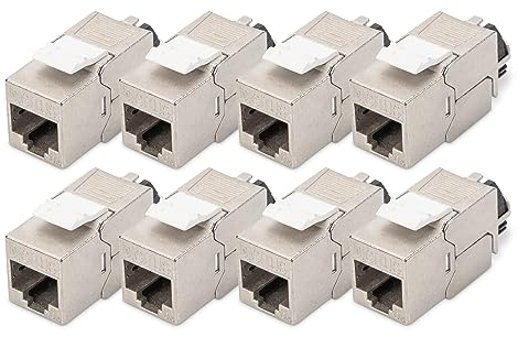 DIGITUS Modulo Keystone Cat-6A schermato - 8 pezzi - Jack RJ45 - 500 MHz 10GBase-T - AWG 26-22 - Progettabile - Con leva di bloccaggio - Montaggio senza attrezzi