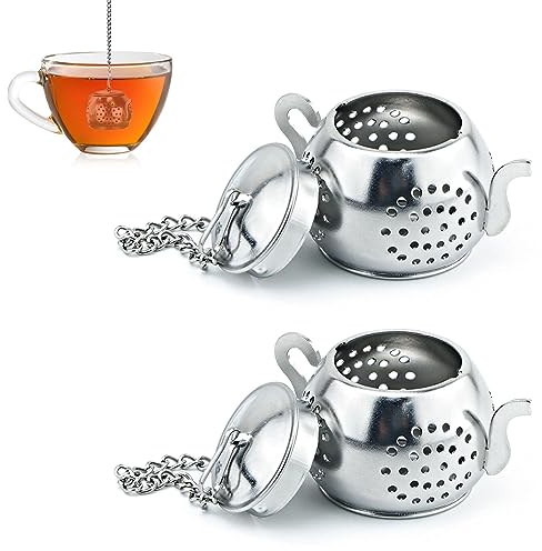 Geoyien boule à thé, filtre thé, infuseur thétasse, avec chaîne et tapis de thé, infuseur de thé thé oeuf épices tamis forme théière pour tasse de thé bouteille à boire (2 pièces, argent)