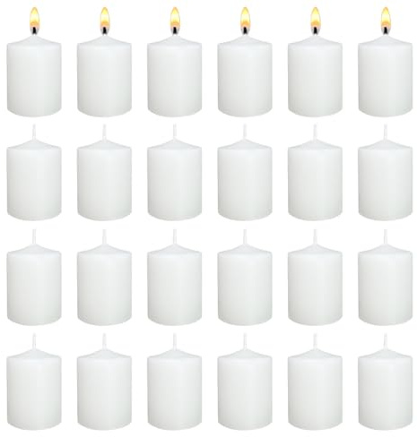 Velas votivas blancas de 15 horas de combustión, sin perfume, paquete de 24 velas pequeñas