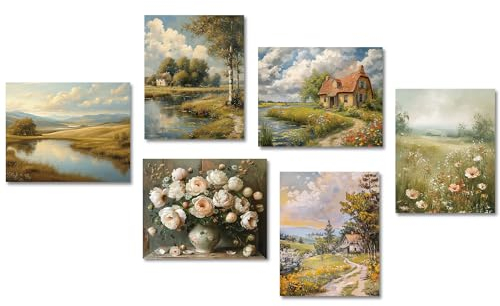Dazzlewall Vintage Französischer Landhausstil Leinwand Bilder, Rustikale Botanische Kunstdrucke Poster für Bauernhaus Wohnzimmer Schlafzimmer Dekor 20x25 cm Ohne Rahmen 6er Set