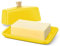 Flexzion Ceramic Yellow European Butter Dish with Lid for Countertop (7 Inch) - Wide 2 Stick Double Butter Holder for Counter, Cream Cheese Container Storage Keeper
