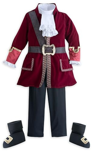 Disney Store Official Captain Hook Costume for Kids, Peter Pan, Pirate Dress Up Party Outfit Includes Velveteen Jacket - Size 9-10 Years