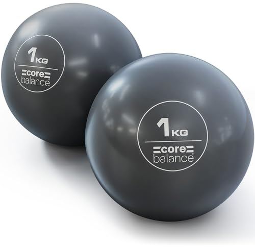 Core Balance Weighted Toning Balls, 2 x 1kg Soft Hand Held Pilates Yoga Exercise Fitness Rehab Recovery Balls, Sand Filled, Smooth Touch PVC Shell for Firm & Comfy Grip (Pair of 1kg Balls)