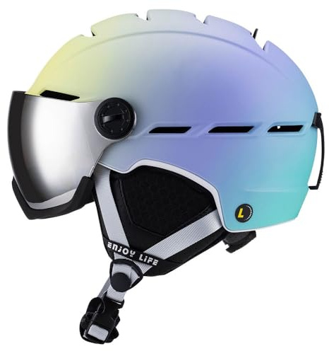 Casco da Sci Integrato Per Uomo E Donna, con Visiera Rimovibile, Aperture di Ventilazione, Resistente, Caldo E Traspirante, Per Uomo E Donna(D dreamy purple,M(55-58CM))