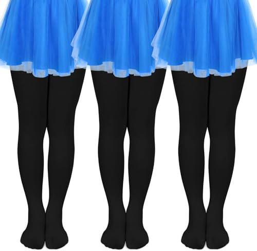 KOOOGEAR 3 paires de collants de ballet pour filles (Taille 110-165) sans démangeaison ni glissement, extrêmement résistantes, Noir , 11-13 ans