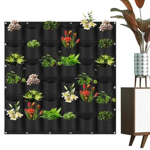 Borsa da appendere per piantare piante – 36 griglie verticali da parete | Fioriera verticale da parete in tessuto traspirante | Vaso per piantare fragole, pomodori, fiori e verdure