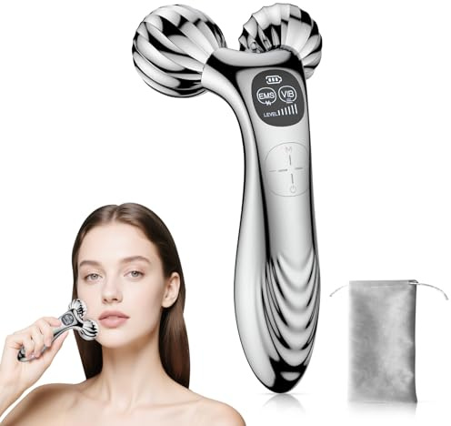 DOCOCO 3D Face Roller, Electric Microcurrent Face Lift Device, 6-Level EMS Vibration, Face Massager for Skin Tightening Firming