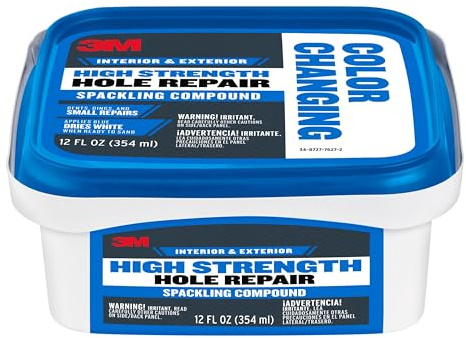 3M High Strength Color Changing Spackling Compound, 12 oz Tub, 2 Pack – Blue-to-White Drying Formula, Fast-Drying, No Shrink, Primer-Enhanced, Interior and Exterior Wall Repair, Easy Application