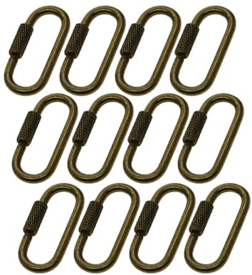 QUXVUIS Paquete de 12 mosquetones con Cierre de Tornillo para Escalada en Roca, Anillo en D, para Acampar, Senderismo, Pesca, Viajes, Ganchos para Llavero, eslabones Cadena Alambre Acero, Bronce