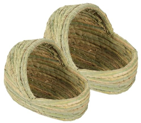 Kisangel Lot de 2 Nids Tressés en Paille Naturelle pour Poulailler Taille Moyenne et Petite Lit Confortable pour Poules Lapins Cochons D’Inde et Petits Animaux Cabane Douillette pour