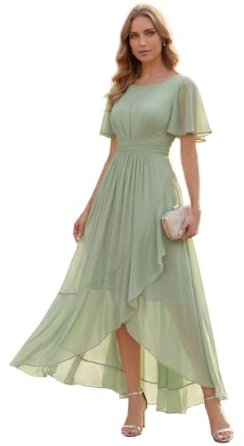 Ever-Pretty Robes de Demoiselle d'honneur Col Ronde Manches Courtes Mousseline High-Low Ourlet asymétrique ES02708
