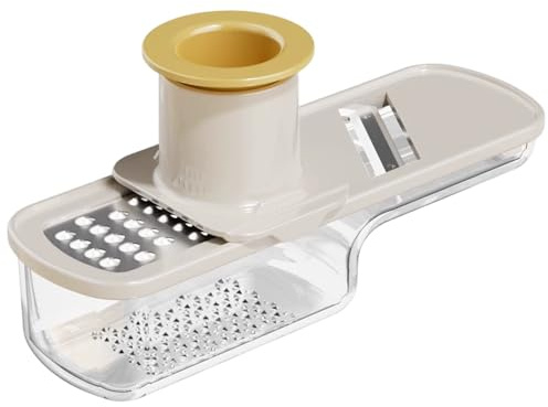 Cortador de ajo fino 3 en 1, multifunción, mini rallador con recipiente y protector de mano, fácil de limpiar para cocina, color blanco