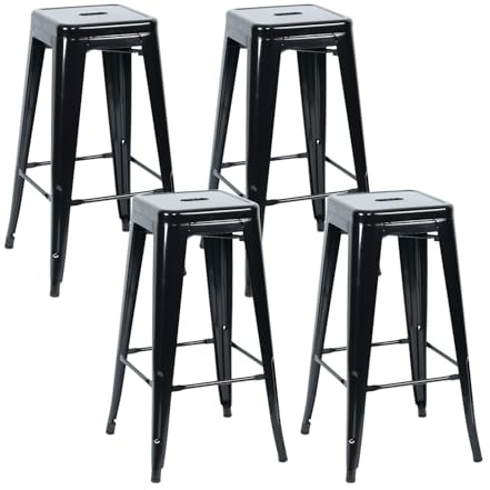 THINIA HOME Pack 4 Taburetes Medios Industriales Apilables de Acero 43x43x76cm