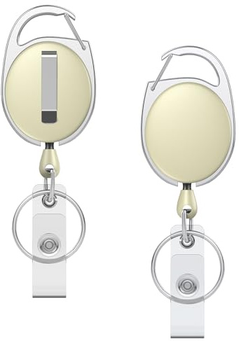 Uniclife 2-pack utdragbar nyckelring, utdragbar ID-kortrulle, robust ID-korthållare klämma för nyckel ID-kort, nyckelkedja-förlängare karbinhake bältesklämma nyckelring, ljusgul