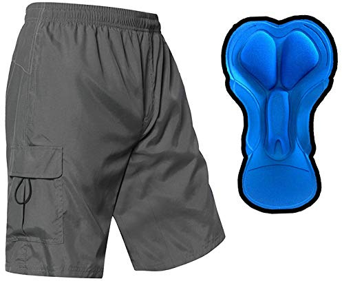 EZRUN Men's 3D Padded Mountain Bike Shorts Lightweight MTB Cycling Shorts (Grey,l)