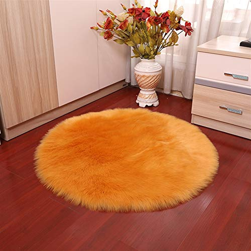 Insun Alfombras de Pelo Largo Alfombra de imitación de Piel de Cordero Mullida Alfombra Redonda para Salón Dormitorio Sofá Silla Cojín Naranja 180cm Diámetro