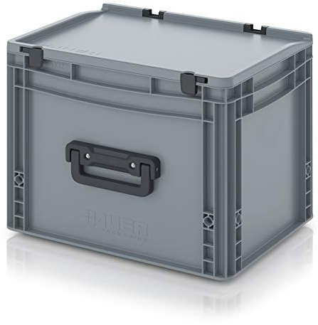 Contenitore Euro, 40 x 30 x 33,5 cm, con coperchio a cerniera e maniglia pieghevole, manico coperchio 40 x 30 x 33,5 cm