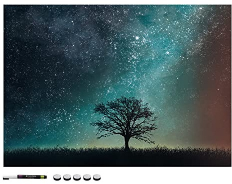 Navaris Tableau magnétique - Panneau mémo 70 x 50 cm avec aimants - Tableau mural design nuit étoilée avec marqueur
