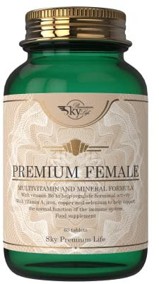 Sky Premium Life Female Multivitamin and Minerals Food Supplement – 60 Tablets with Vitamins A, B-Complex, C, D3 as Well as Minerals and Trace Elements.