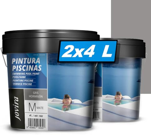 JOVIRA PINTURAS Pintura Piscinas al Agua. Protección y decoración de piscinas. (2x4 Litros, Gris Hormigon)