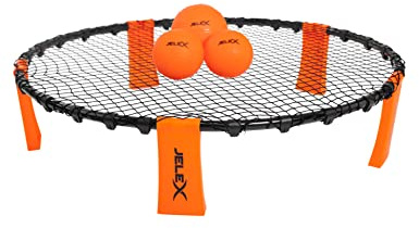 JELEX Smash Roundnet - Set di 6 palline con 3 palline, 3 palline, pompa ad aria e borsa per il trasporto, semplice sistema a incastro per bambini e adulti, rete personalizzabile (arancione)