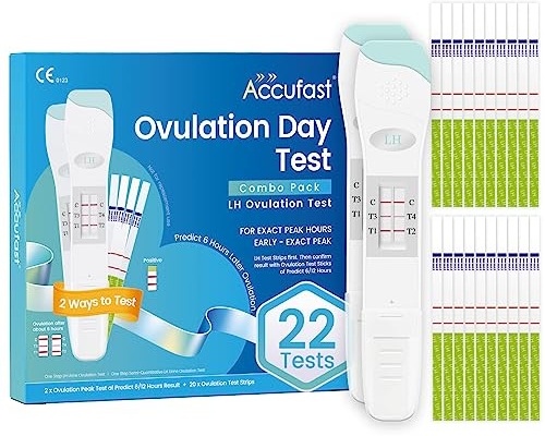 Accufast Test di Ovulazione, 22PZ LH Kit Combo - 2x OPK Stick di Ovulazione, 20x Strisce di Test di Ovulazione - Prevedi 6/12 ore dopo l'ovulazione, Aumenta le Tue Probabilità di Rimanere Incinta