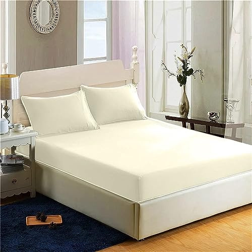 200 Thread Count 100% Egyptian Cotton Fitted Sheet - 16/40cm Extra Deep Fitted Bed Sheet - Luxury Ultra Soft Bottom Sheet - Deep Pocket Stretches Up to 16 (Cream, Double)