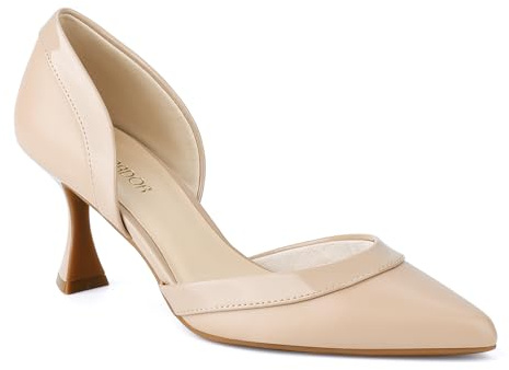 JENN ARDOR Women's Pumps Low Heels Pointed Closed Toe Kitten Dress Shoes for Women Comfortable Stiletto Heeled Sandals Classic Wedding Party D'Orsay Work Pumps Nude 9