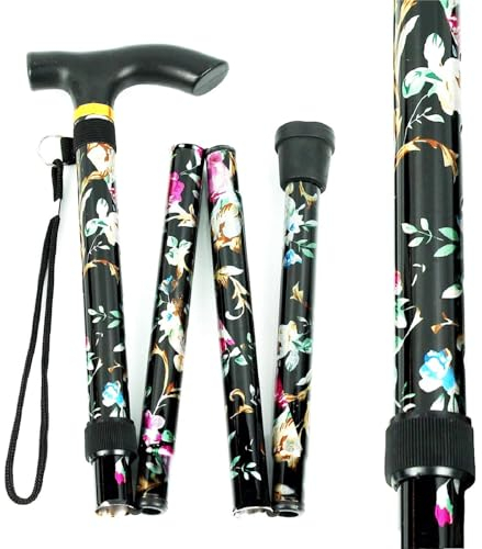 Bastone Pieghevole Uomo, Bastone per Anziani Donna, Bastone Portatile, Bastone da Passeggio Pieghevole Canna Cieca Pieghevole per Escursionismo Camminata Viaggio (Stampa Nera)