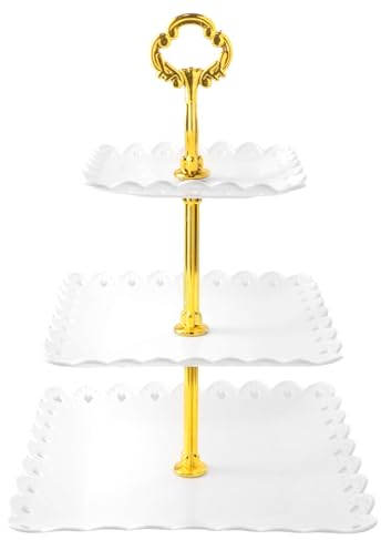 Cozlly Présentoir à Gâteaux 3 Niveaux, Support à Cupcake Carré en Plastique, Présentoir à Pâtisseries, Plateau de Service à 3 Etages, pour Cupcake, Bonbons, Donuts, Fête, Anniversaire, Mariage