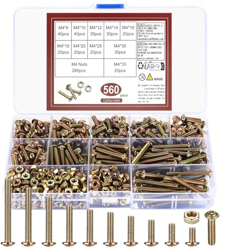 Kit de Tornillos y Tuercas M4 de Cabeza Redonda, 560 Piezas con Ranura Cruzada para Reparación Mecánica de Bricolaje