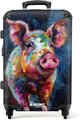 NoBoringSuitcases.com Reisekoffer, Koffer Groß, Hartschalenkoffer Groß, TSA Schloss, Reisekoffer mit Rollen Groß, Großer Koffer, Koffer 20kg Gepäck, Koffer Mittelgroß (Schwein - Rosa, 67 cm - 72 L)