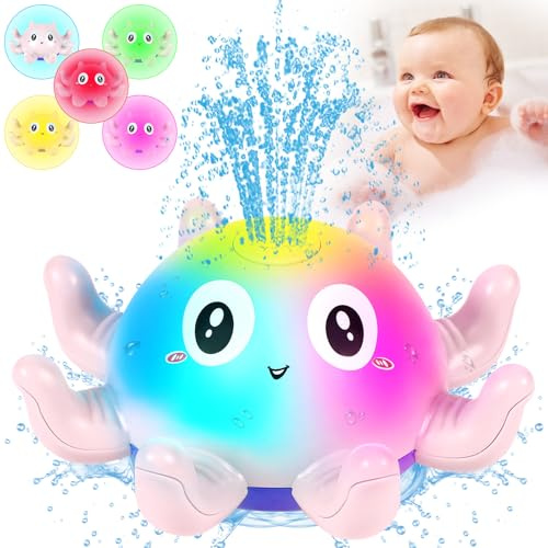 Jiosdo Badespielzeug, Oktopus Badewannenspielzeug Spray Wasserspielzeug mit Licht, Leuchtend Badespielzeug Baby, Badewann Spielzeug Kinder Geschenk für Jungen und Mädchen (Rosa)