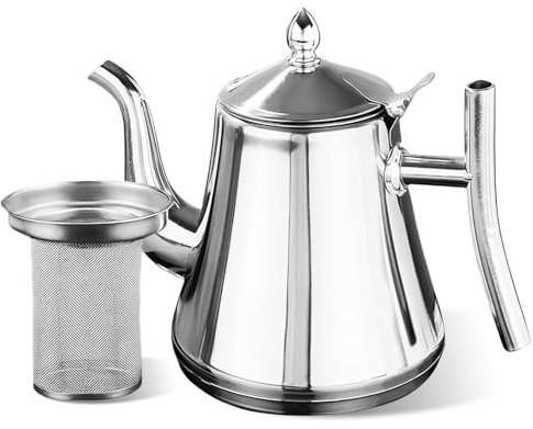Tetera con colador, tetera de acero inoxidable con colador, jarra de doble pared con tapa, tetera de té, tetera para cocina de inducción, estufa de cerámica eléctrica de gas, 1 L