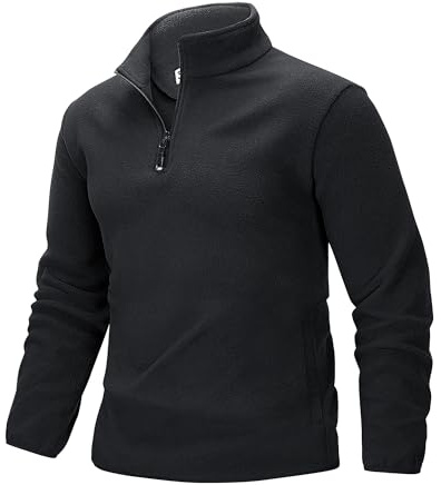 33,000ft Men's Fleece Pullover Warm Half Zip Microfleece Jacket Lightweight Outdoor Sweatshirt Thermal Top with 2 Pockets for Autumn Winter, Hiking, Work, Black L