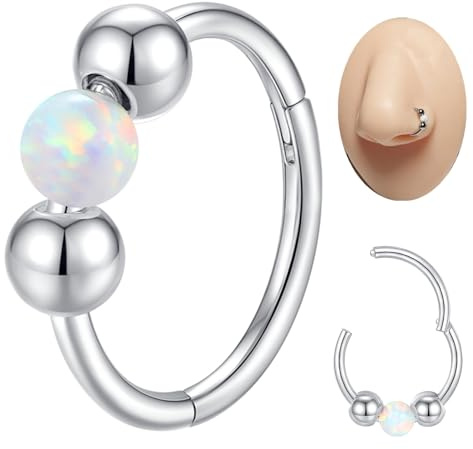 Popuhoops 18 G/20 G opal ring näsring för kvinnor 316L kirurgiskt stål broskörhänge septum klicker ring snäcka daith tragus helix rock piercing smycken läppring, Rostfritt stål, Skapad opal