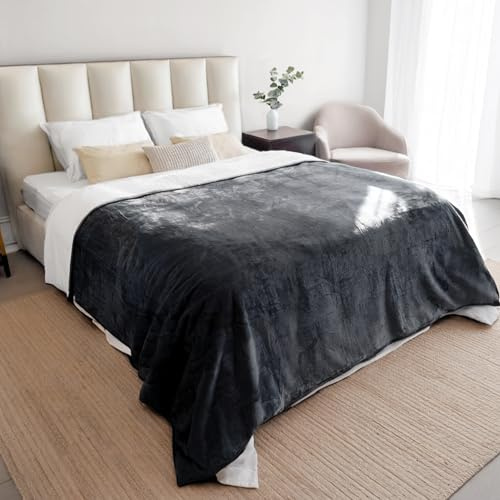 Dreamzie - Plaid Imperméable Chien 218x228 cm - Couverture Imperméable Réversible - pour Lit et Canapé Chien en Polaire Sherpa - Lavable - Gris Foncé