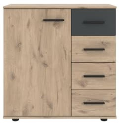 möbelando Kombikommode >Budapest< Kombikommode ?Budapest? in Viking-Oak Nachbildung mit Graphit-Absetzungen ? Moderne 81x83x41 cm Kommode mit 4 Schubladen, 1 Tür und Einlegeboden, zerlegt geliefert